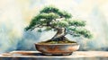 Watercolor Bonsai Tree Artwork for Virtual Reality Experience Generative AI Royalty Free Stock Photo