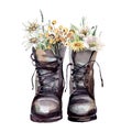 Watercolor boots with flowers illustrations