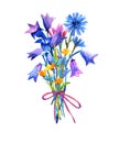 Watercolor boquet with wild flower. Summer colorfull illustration