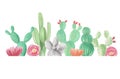 Watercolor Border Cactus Cacti Succulents Green Frame Wedding Spring Summer Royalty Free Stock Photo