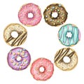 Watercolor border frame with multicolor donuts Royalty Free Stock Photo