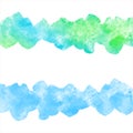 Green, blue watercolor borders, brush strokes, uneven stripes