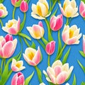 Watercolor botanic garden elegant tulip flower seamless pattern background created with generative AI technology