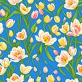 Watercolor botanic garden elegant tulip flower seamless pattern background created with generative AI technology