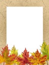 Vertical Template with Autumn Maple Leaves and Patterned Frame.