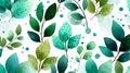 Watercolor botanical pattern with vibrant green and teal leaves on a white background Royalty Free Stock Photo