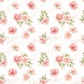 Watercolor botanical Seamless pattern. Background with pink dog-rose blossom Gentle rose, bud, branches and green leaves. Royalty Free Stock Photo