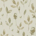 Watercolor botanical seamless pattern with roses, stems and leaves on beige background Royalty Free Stock Photo