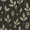 Watercolor botanical seamless pattern with roses, stems and leaves on dark background Royalty Free Stock Photo