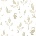 Watercolor botanical seamless pattern with roses, stems and leaves on white background Royalty Free Stock Photo