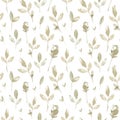 Watercolor botanical seamless pattern with roses, stems and leaves on white background Royalty Free Stock Photo