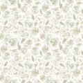 Watercolor botanical seamless pattern with roses, stems and leaves on white background Royalty Free Stock Photo