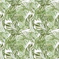 Watercolor botanical seamless pattern with tropical leaves. Beautiful green repeat print. Royalty Free Stock Photo