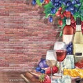Watercolor wine glasses and bottles decorated with delicious food Royalty Free Stock Photo