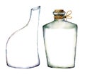 Watercolor bottles set. Hand painted illustration with glass bottles isolated on white background. For design, prints or