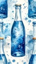 Watercolor Bottles of Sparkling Blue Water Pattern Royalty Free Stock Photo