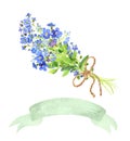 Watercolor bouquet. Blue forget-me-nots and tape