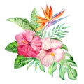 Watercolor bouquet of tropical flowers