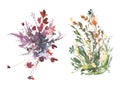 Watercolor bouquet of flowers, Beautiful abstract splash of paint, fashion illustration. Wild grass, flowers, poppy, pink