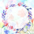 Watercolor bouquet of flowers, Beautiful abstract splash of paint, willow, poppy, chamomile