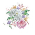 Watercolor bouquet with flowers. Chrysanthemum. Peony. Illustration.