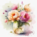 Watercolor bouquet of flowers in glass. Generative ai Royalty Free Stock Photo