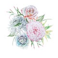 Watercolor bouquet with flowers. Rose. Chrysanthemum. Peony. Watercolor illustration.