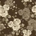 Watercolor bouquet of roses on brown background. Seamless pattern