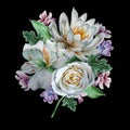 Watercolor bouquet with flowers. Rose. Lily. Alstroemeria,