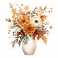 watercolor bouquet of flowers in a vase on white background generative AI Royalty Free Stock Photo