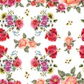 Watercolor bouquet flowers on a white background. Floral seamless pattern.