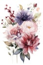 Watercolor Bouquet of Flowers on white background. Generative AI Royalty Free Stock Photo