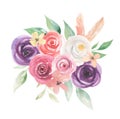 Watercolor Bouquet Leaves Purple Pink Floral Flowers Spring Summer Royalty Free Stock Photo