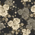 Watercolor bouquet of roses on a black background. Seamless pattern