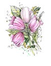 Watercolor bouquet spring flowers. Handmade illustration. Royalty Free Stock Photo