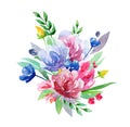 Watercolor bouquet vector clip art. Summer floral