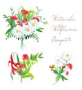 Watercolor bouquets summer vector design set
