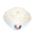 Watercolor bowl of rice isolated on white background