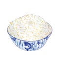 Watercolor bowl of rice isolated on white background Royalty Free Stock Photo