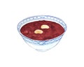 Watercolor bowl of traditional chinese dessert red bean soup Royalty Free Stock Photo