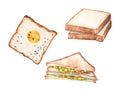Watercolor bread set. Different kinds of bread.