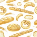 Watercolor Bread set. Hand drawn seamless pattern,background