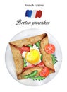 Watercolor Breton buckwheat pancakes with egg and arugula