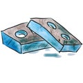 Watercolor brick blue cartoon figure, isolated on