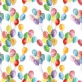 Watercolor bright air ballons seamless pattern. Hand painted illustration with colorful air balloons isolated on white Royalty Free Stock Photo