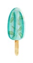 Watercolor bright blue mint popsicle isolated on white Royalty Free Stock Photo