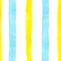 Watercolor bright cute seamless pattern with pastel blue and yellow stripes on white background. Romantic endless print with Royalty Free Stock Photo