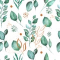 Watercolor bright leaves seamless pattern. Hand painted. Perfect for fashin, textile and wedding cards, invitations