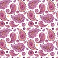 Watercolor Bright Pink and Purple Paisley Repeat Pattern Royalty Free Stock Photo