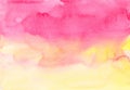 Watercolor bright pink and yellow background. Colorful soft backdrop, stains on paper Royalty Free Stock Photo